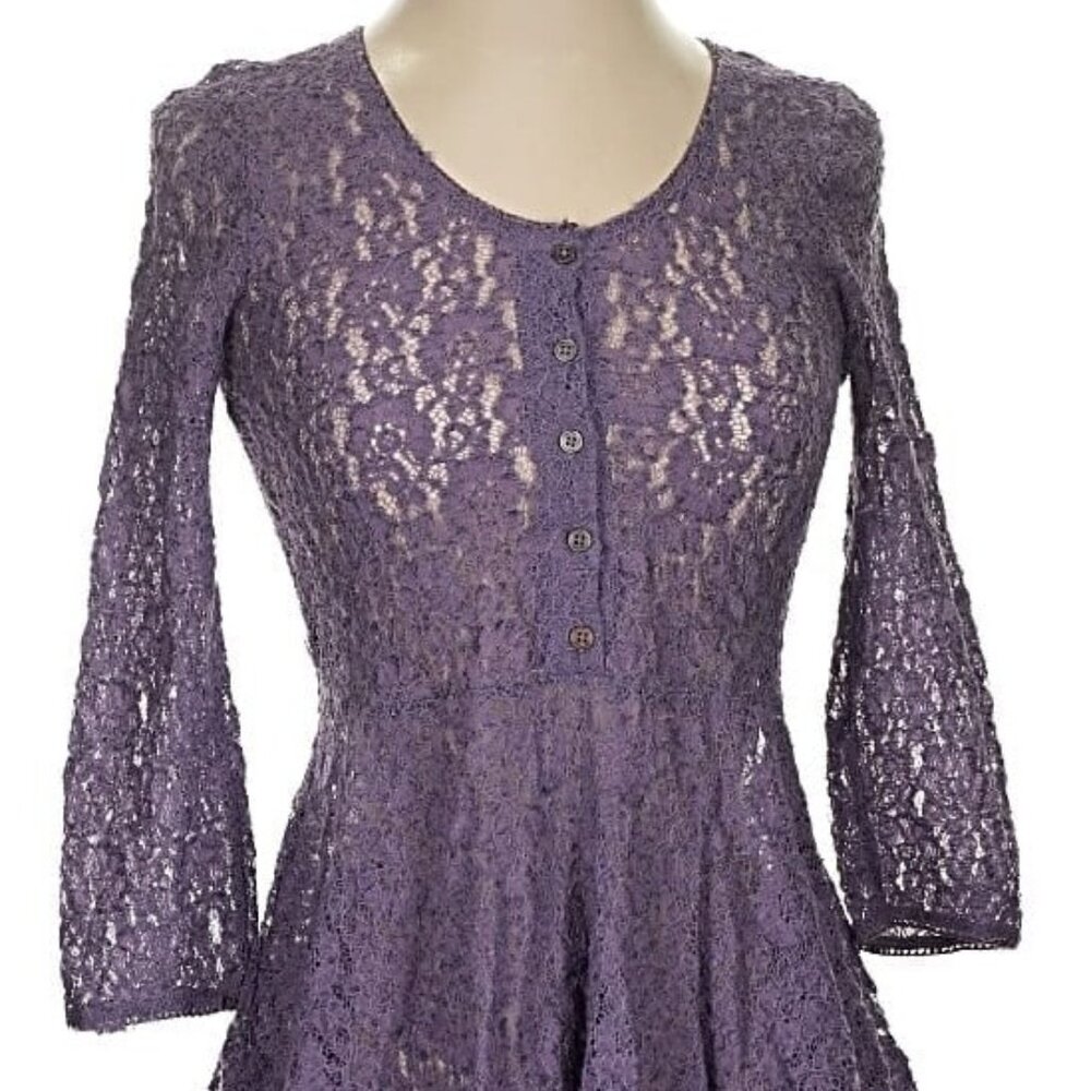 Free People Purple Lace Button Front Tunic Top M